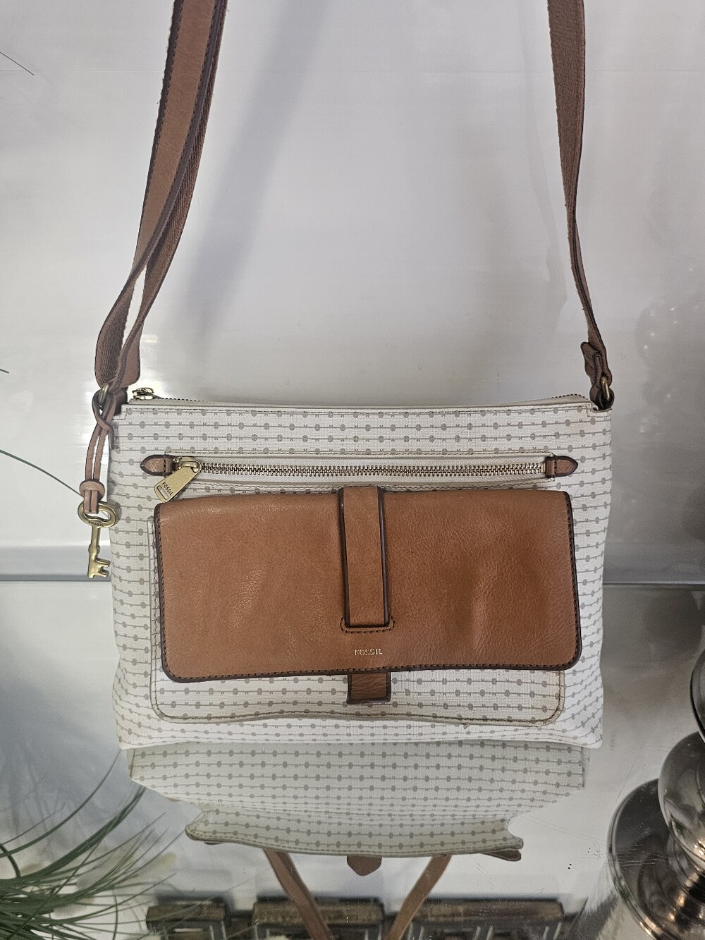 Fossil Cream & Tan Crossbody Bag